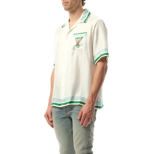 Metaphysical Tennis Icon Cuban Collar Shirt in White/Green