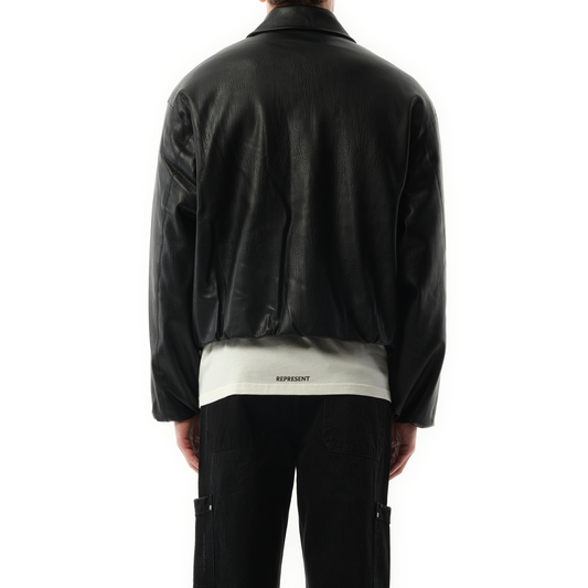 Faux Leather Bomber in Jet Black