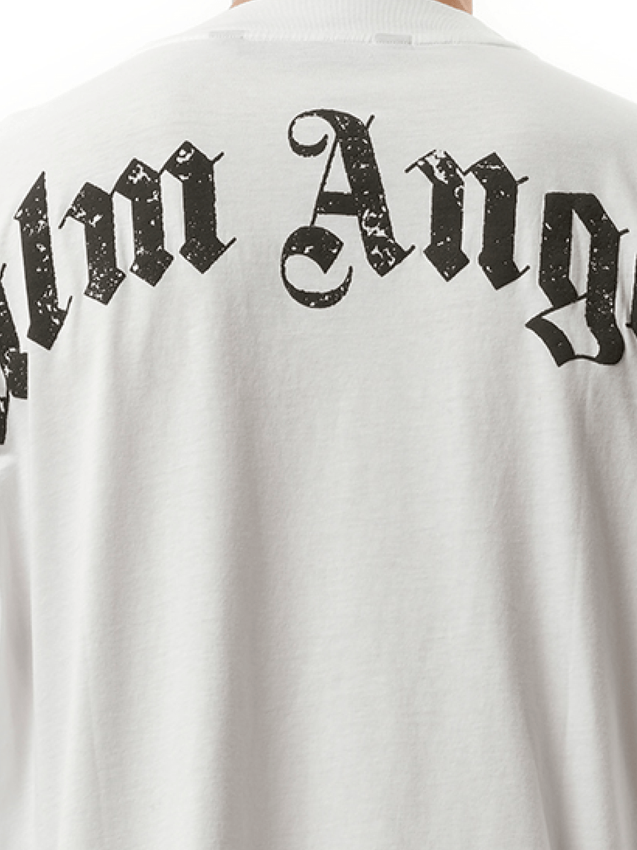 Palm Angels Back Curved Logo Over T-Shirt in Off White/Black
