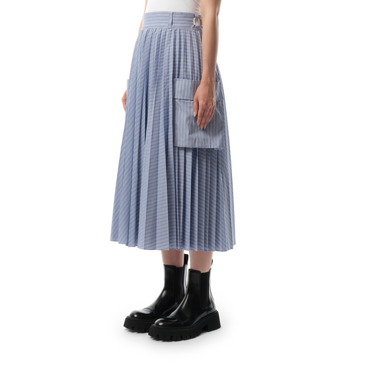 Cotton Poplin Stripe Skirt in Light Blue