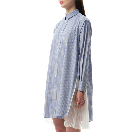 Cotton Poplin Stripe Dress in Light Blue