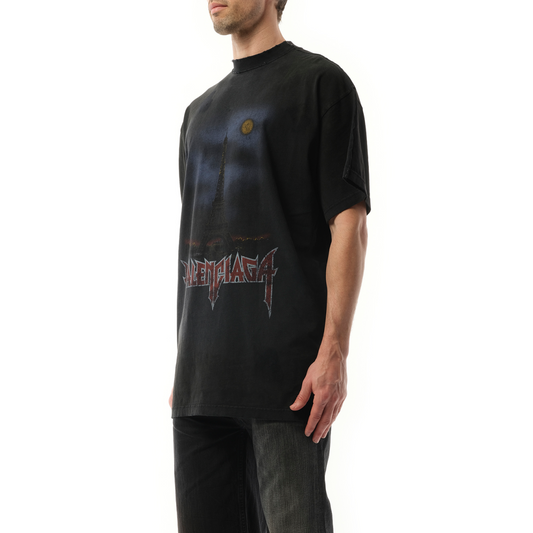 Double Front T-Shirt in Washed Black