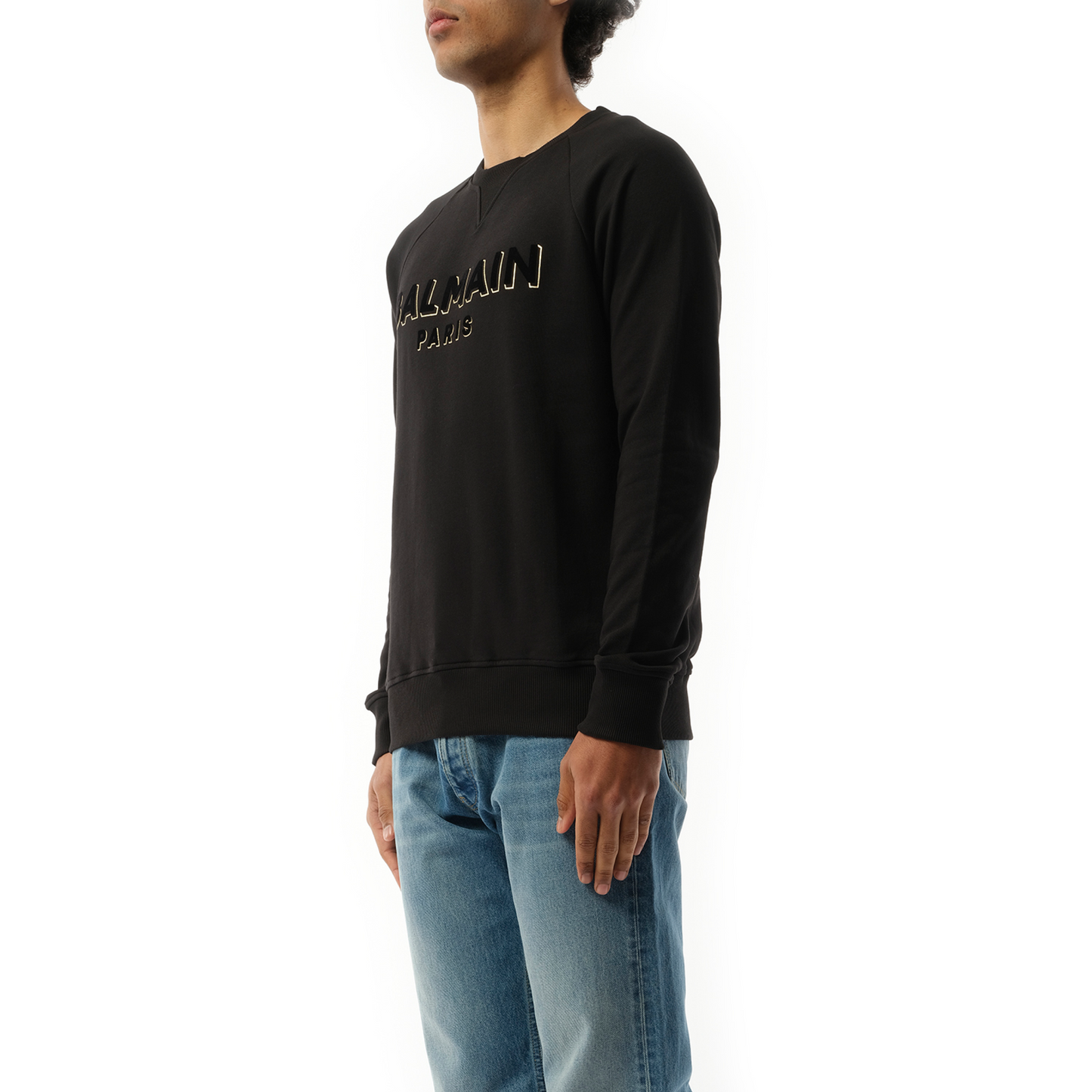 Balmain Flock & Foil Crewneck in Black/Gold