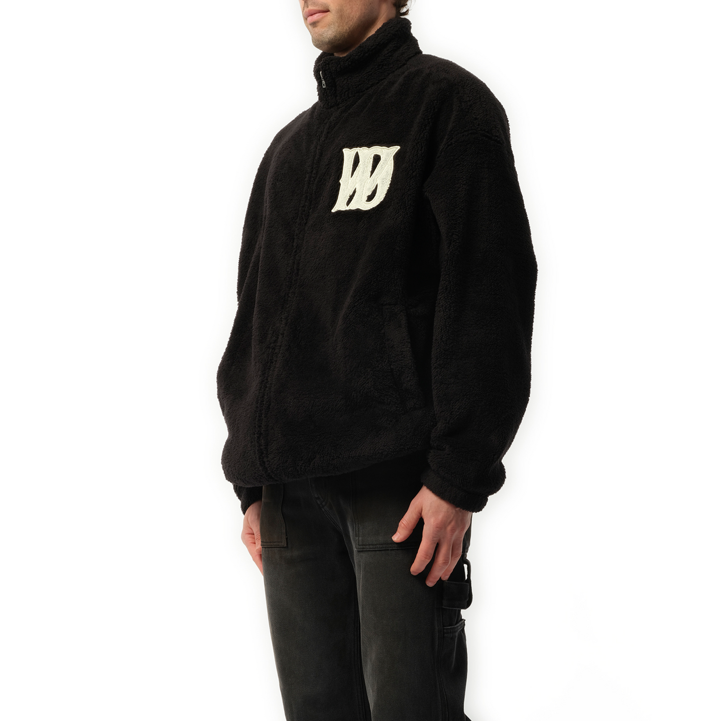 Boucle Letter Logo Fleece Zip-Up in Black