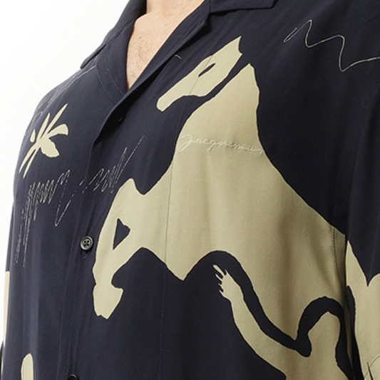 La Chemise Jean Horse Print in Navy