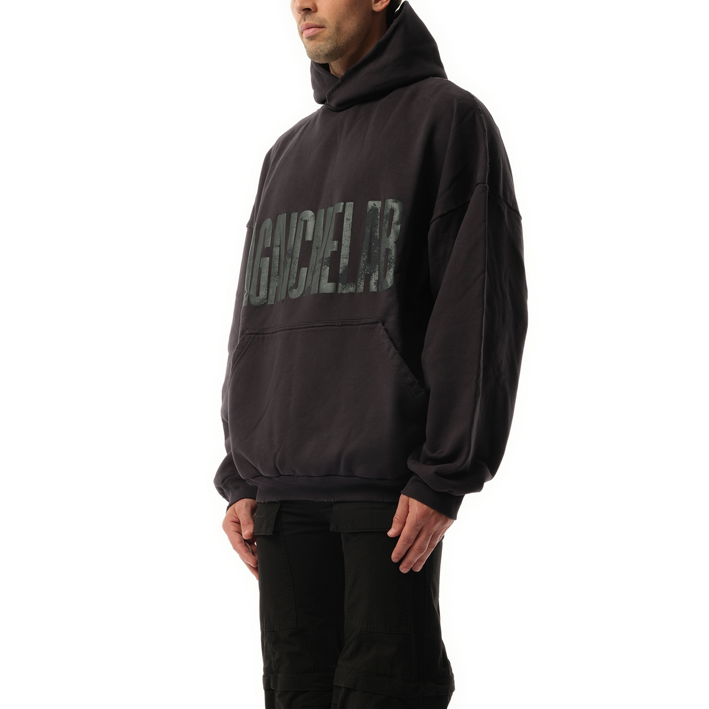 AGAICNELAB Large Fit Hoodie in Washed Black/Anthracite