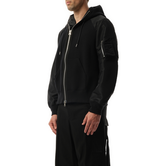 Sponge Sweat Nylon Zip Hoodie in Black