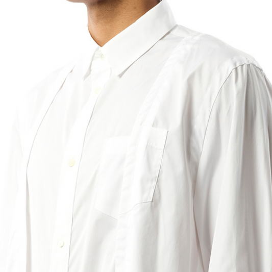 Cotton Poplin Pleated Shirt in Off White