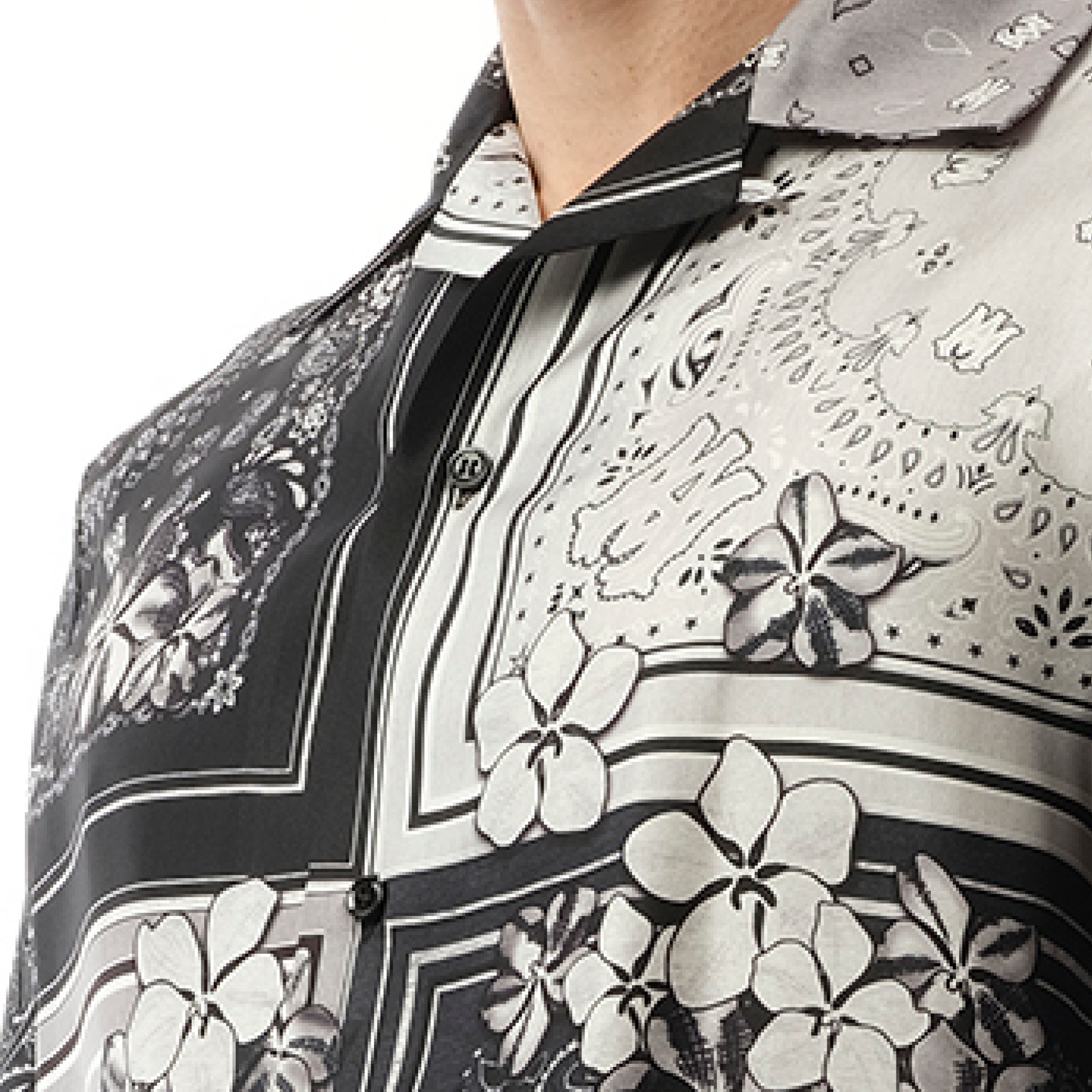 Bandana Floral Bowling Shirt in Black