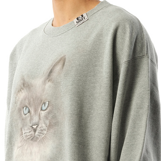 Cat Printed Pullover in Gray