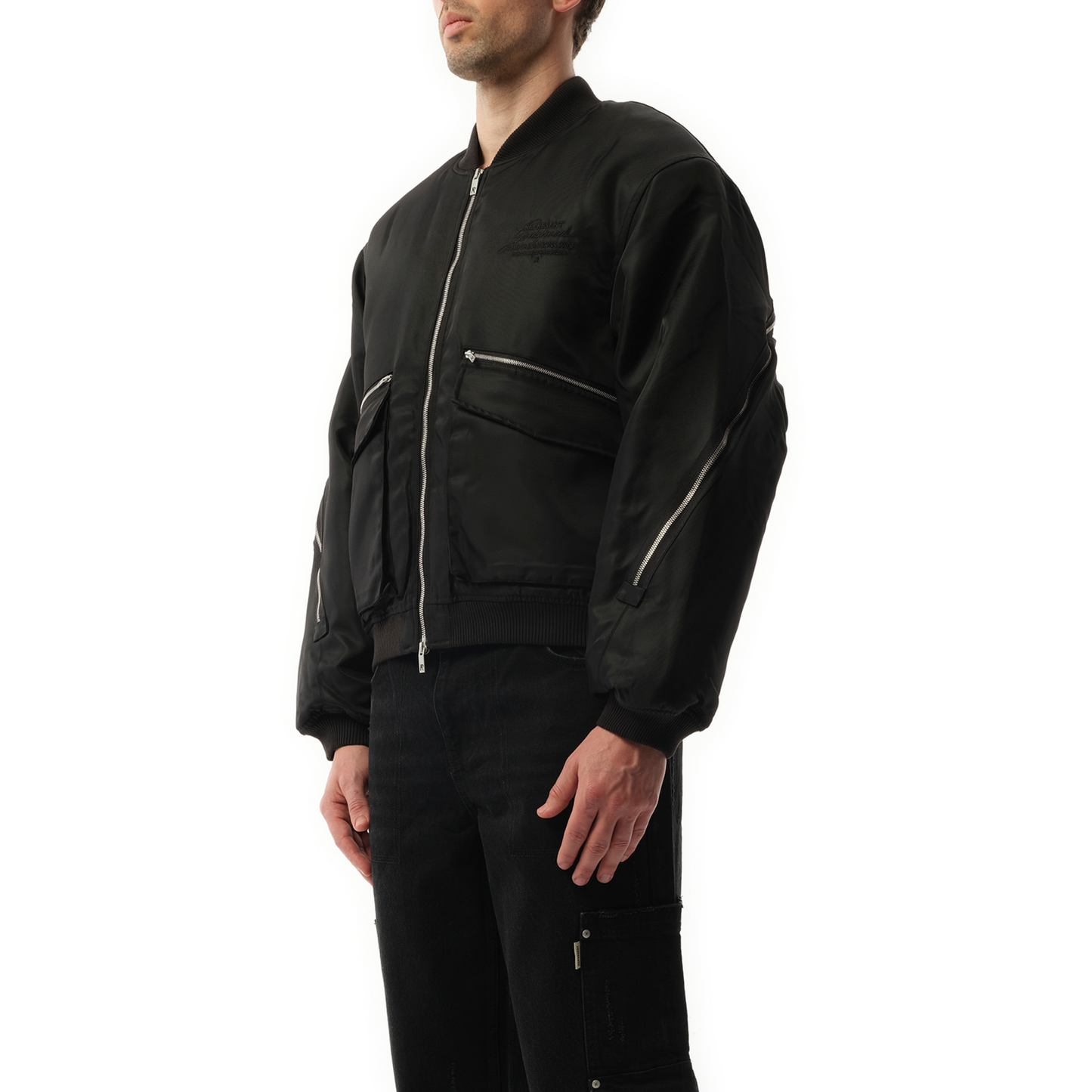 Zip Back Bomber Jacket in Jet Black