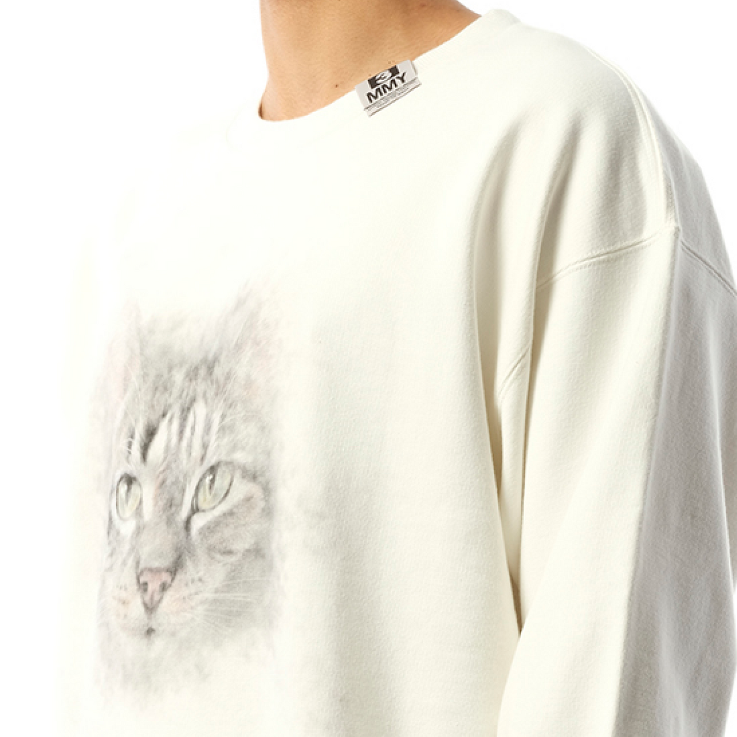 Cat Printed Pullover in White