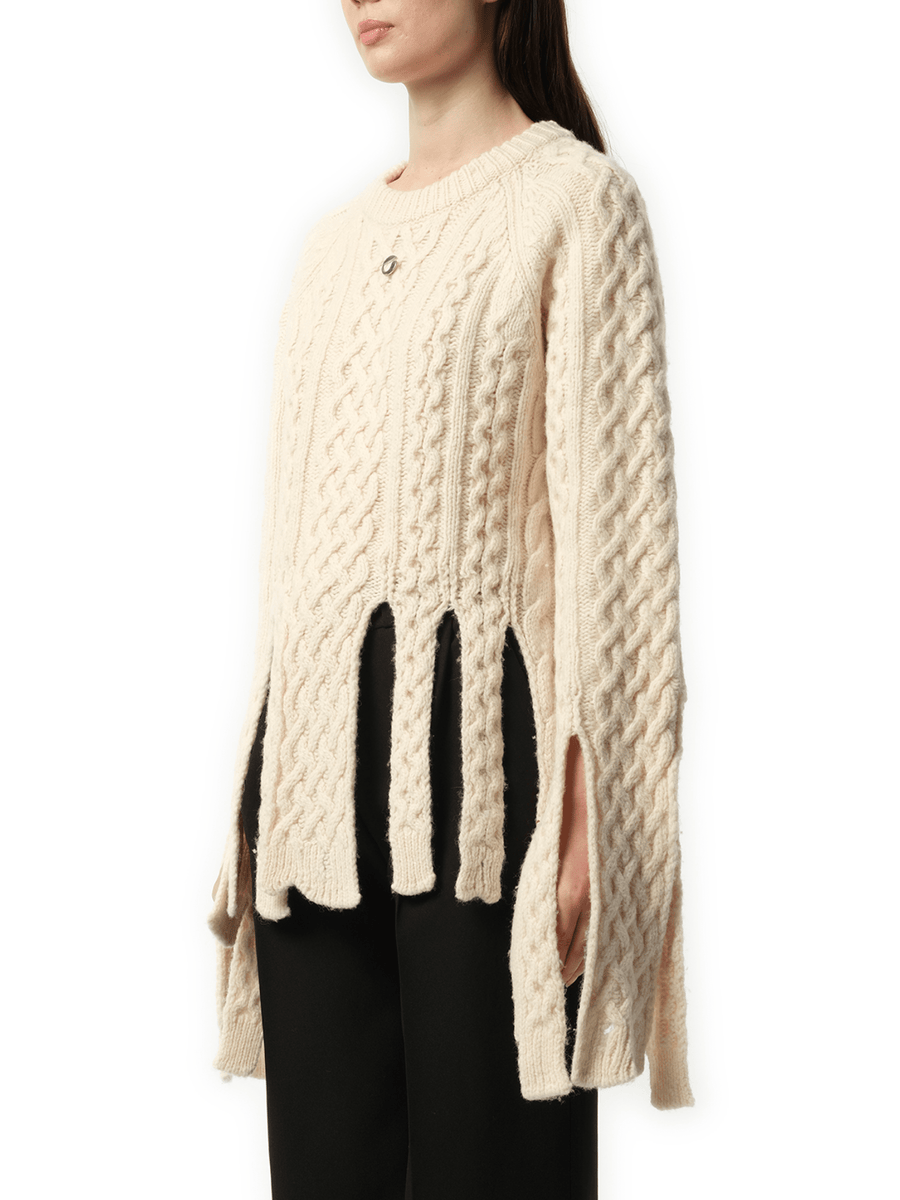 Shredded Knit Sweater in Beige