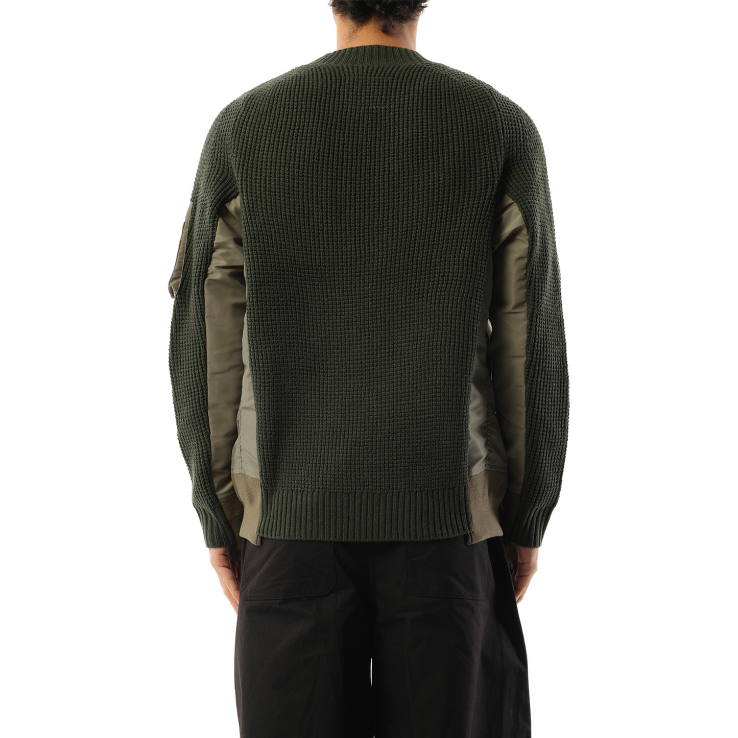 Nylon Twill x Wool Knit Pullover in Khaki