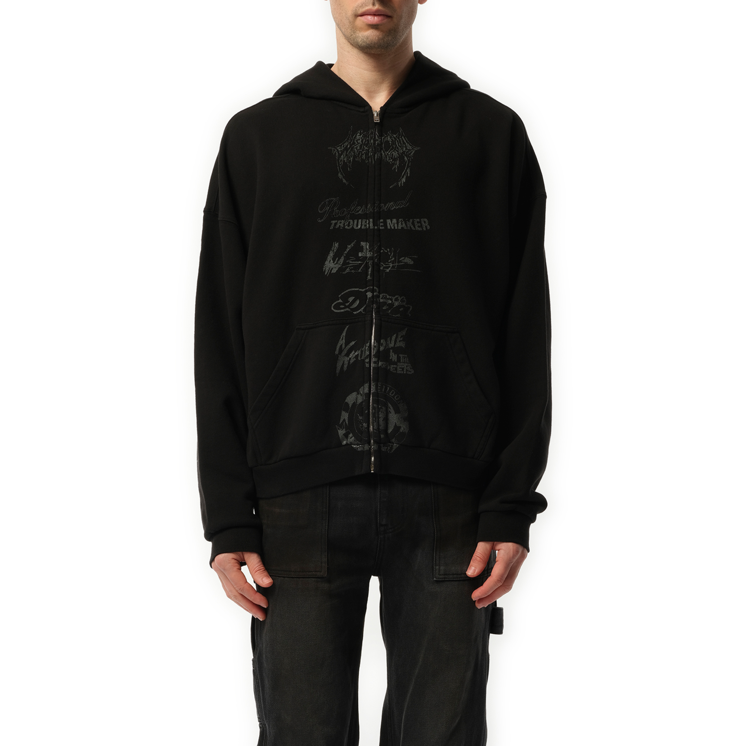 Multi Logo Zip-Up Hoodie in Black