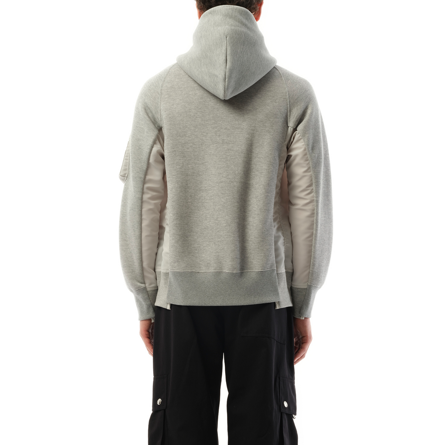 Sponge Sweat Nylon Twill Zip Hoodie in Light Gray