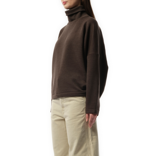 High Neck Sweatshirt in Dark Brown Melange