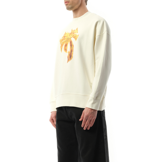 Burning Palm Crew Sweatshirt in Off White/Gold