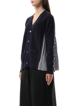Sacai Cotton Knit x Cotton Poplin Cardigan in Navy