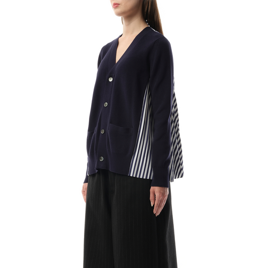 Cotton Knit x Cotton Poplin Cardigan in Navy