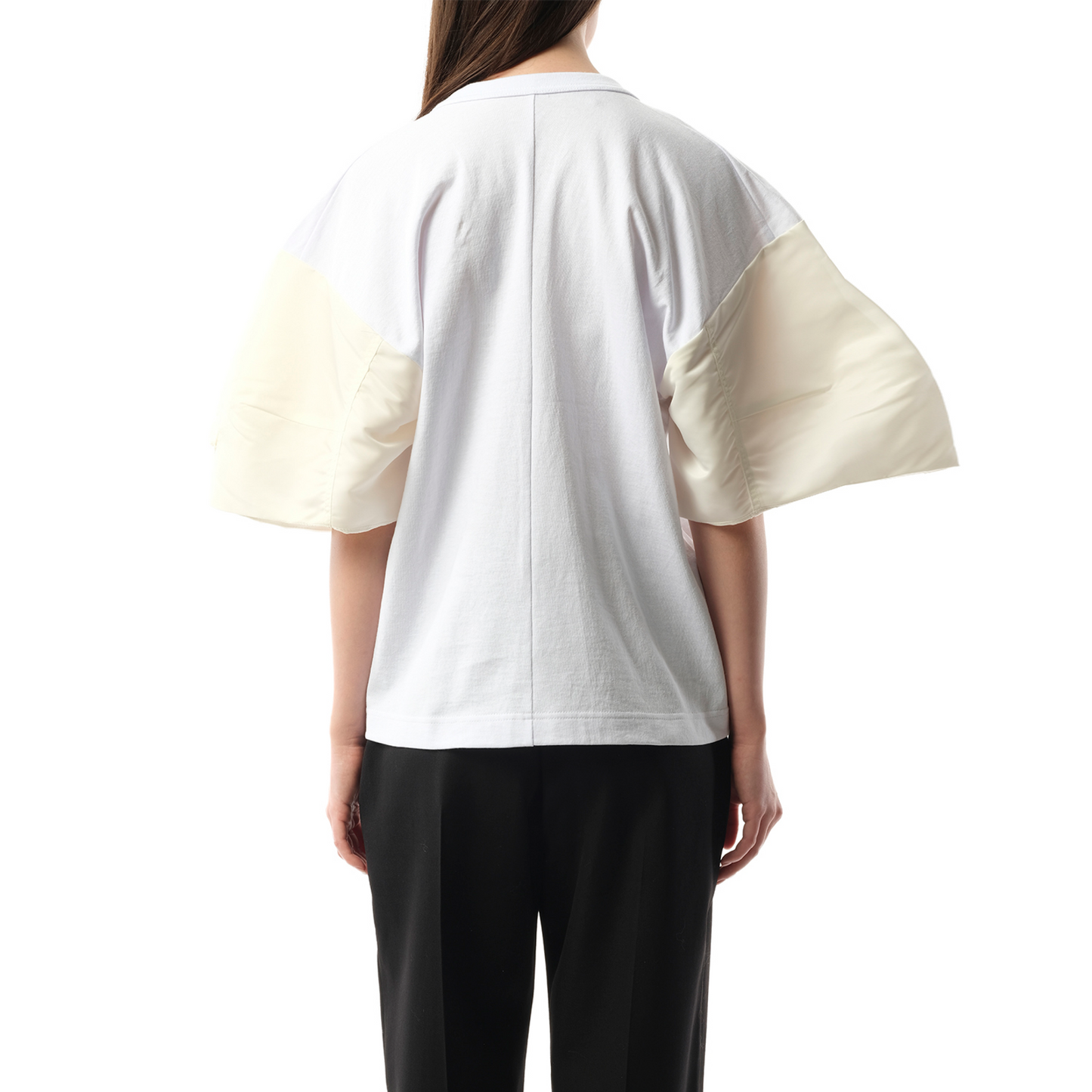 Nylon Twill Cotton Jersey T-Shirt in Off White