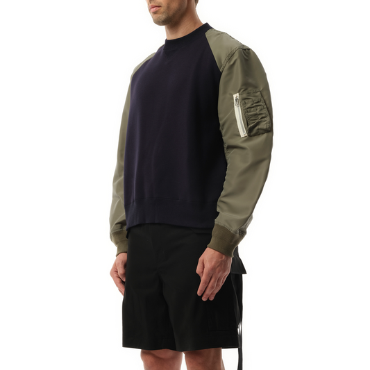 Sponge Sweat Nylon Sweatshirt in Navy/Khaki