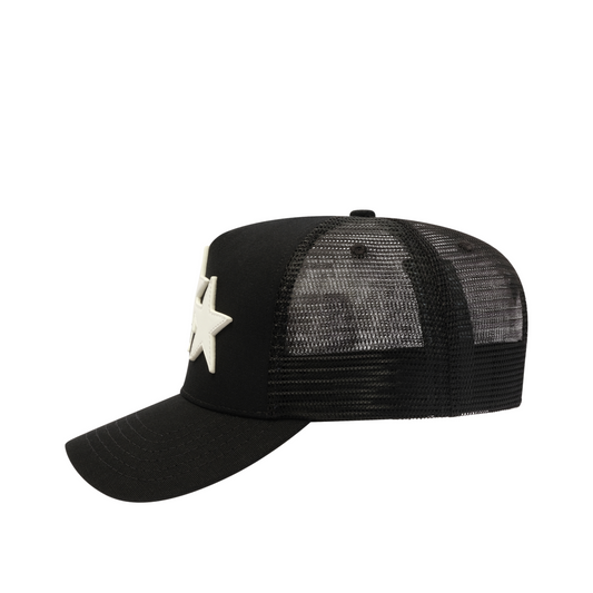 3 Star Trucker Hat in Black/White