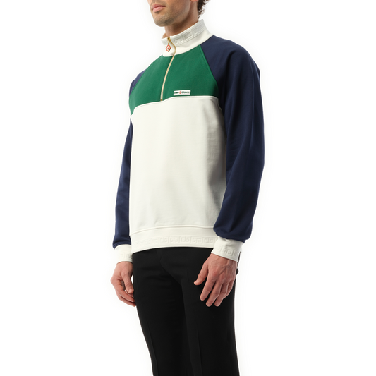 Quarter Zip Colourblock Sweatshirt in Green/Navy/White