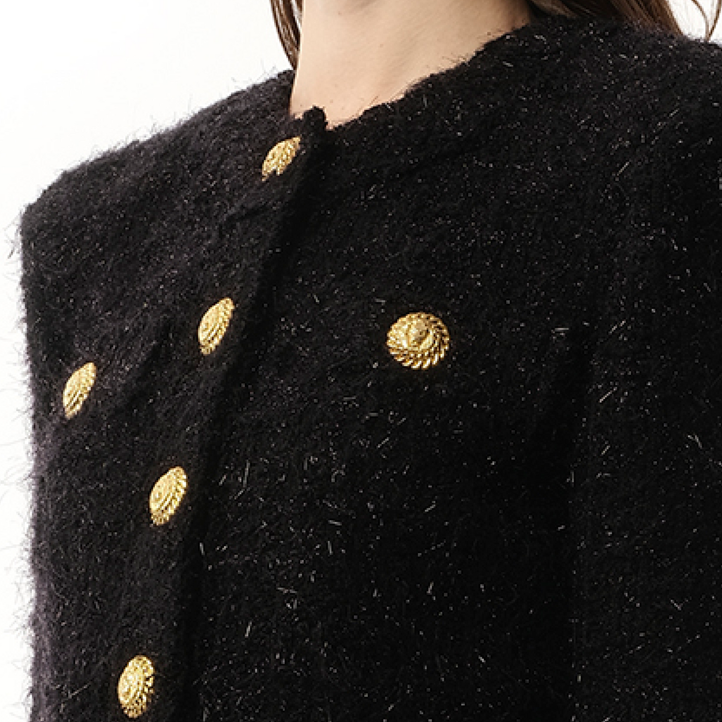 Buttoned Maze Tweed Jacket in Black