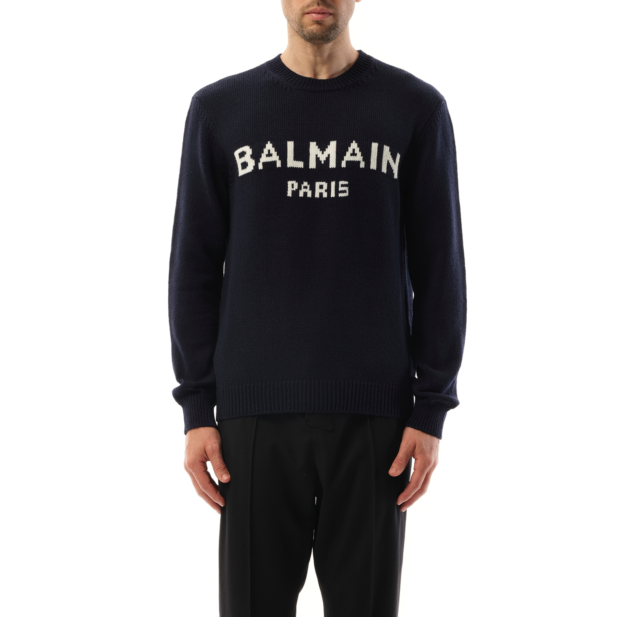 Balmain Wool Sweater in Blue/White