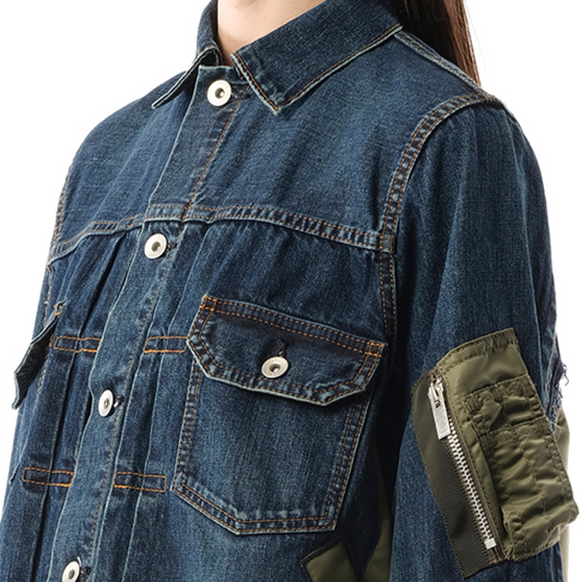 Denim Nylon Twill Jacket in Blue