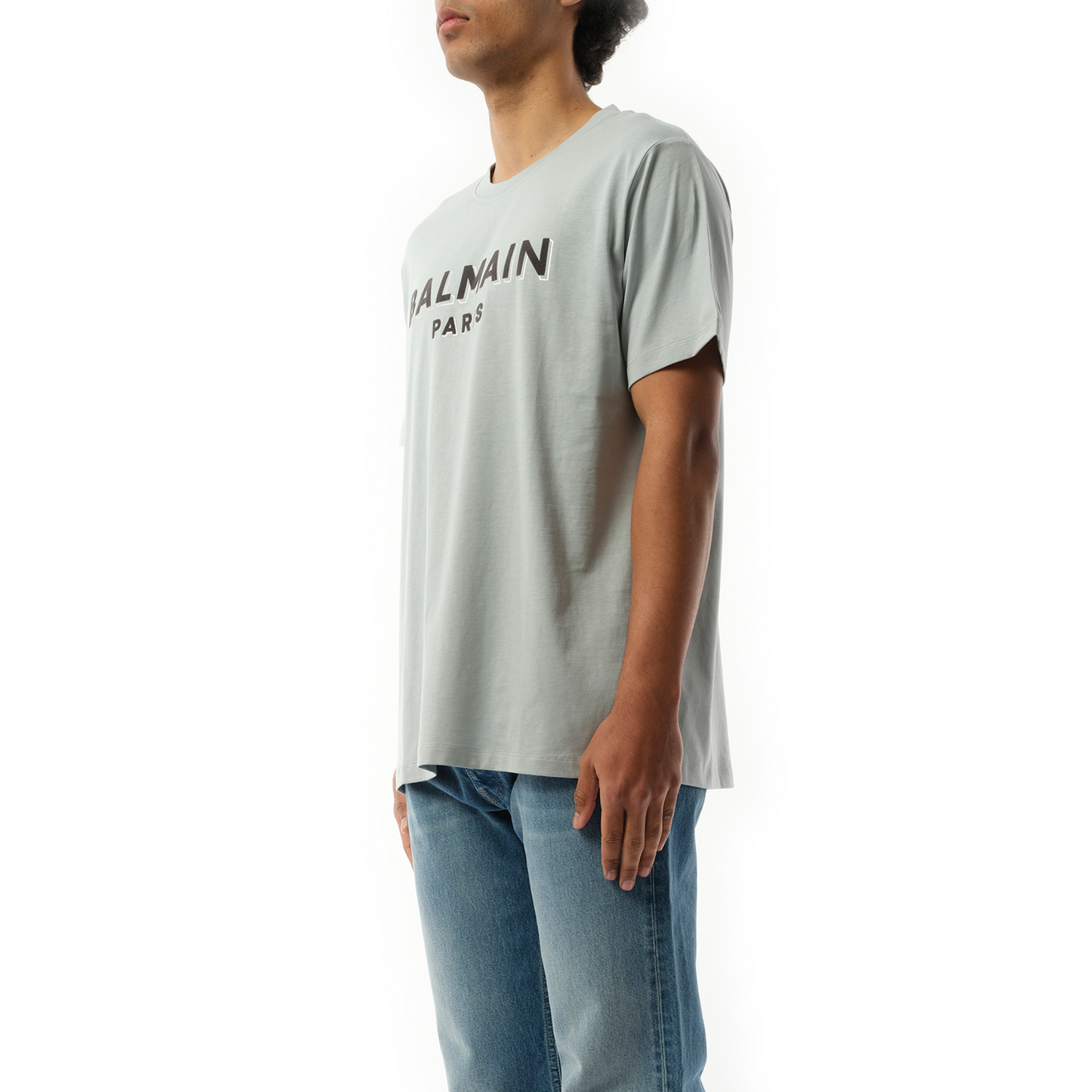 Balmain Flock & Foil T-Shirt in Grey/Black