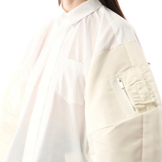 Cotton Poplin x Nylon Twill Shirt in Off White