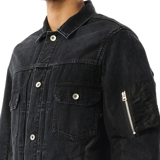 Denim Nylon Twill Jacket in Black