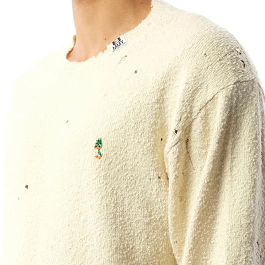 Distressed Knit Pullover in White