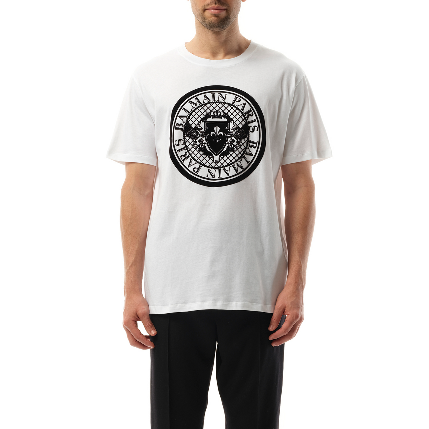 Coin Flock Reg Fit T-Shirt in White/Black