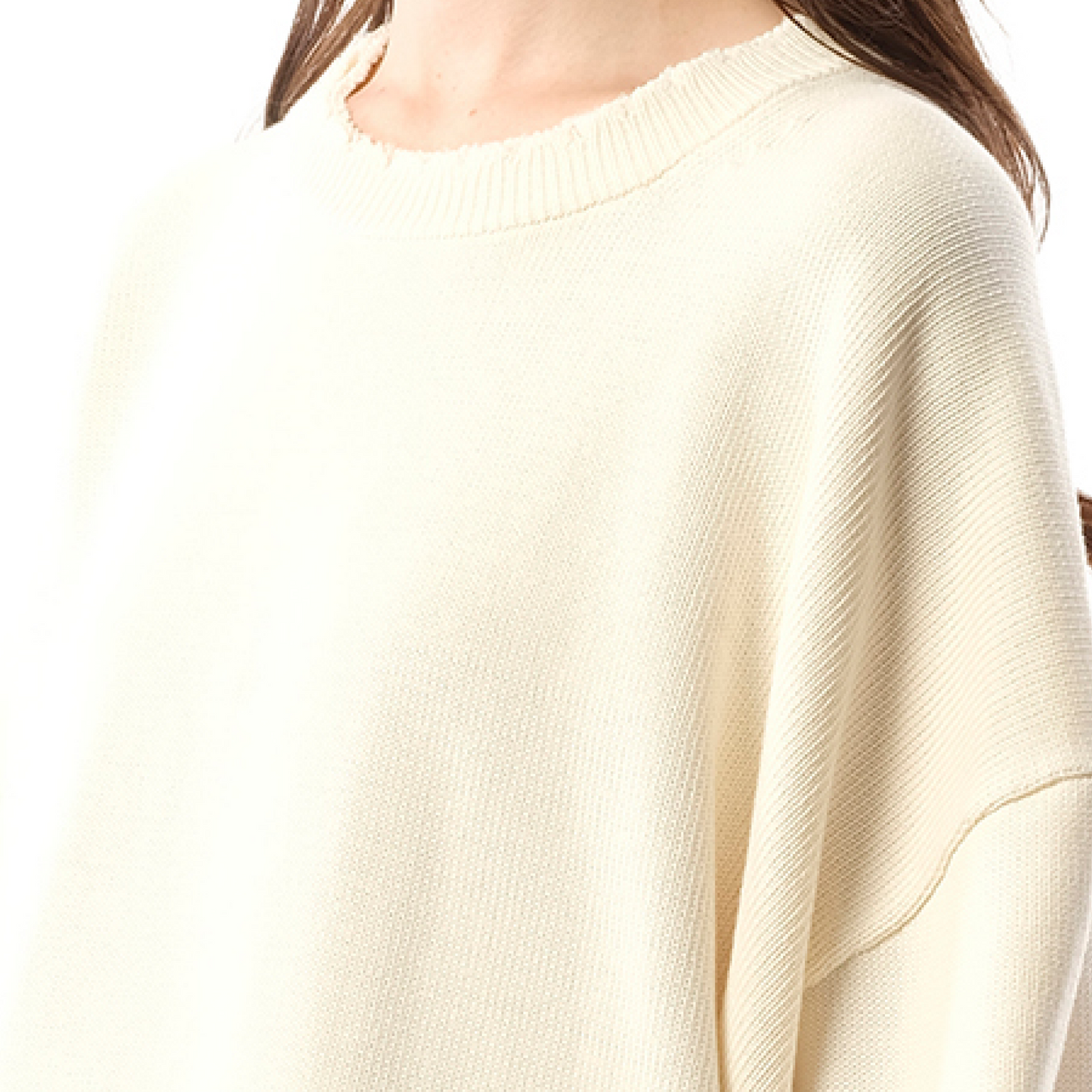 Distressed Rib Sweater in Ivory