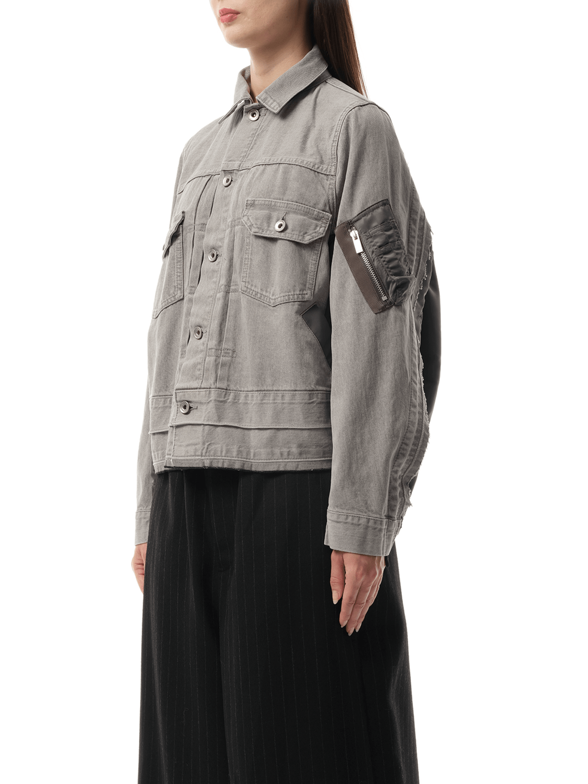 Sacai Denim x Nylon Twill Jacket in Gray