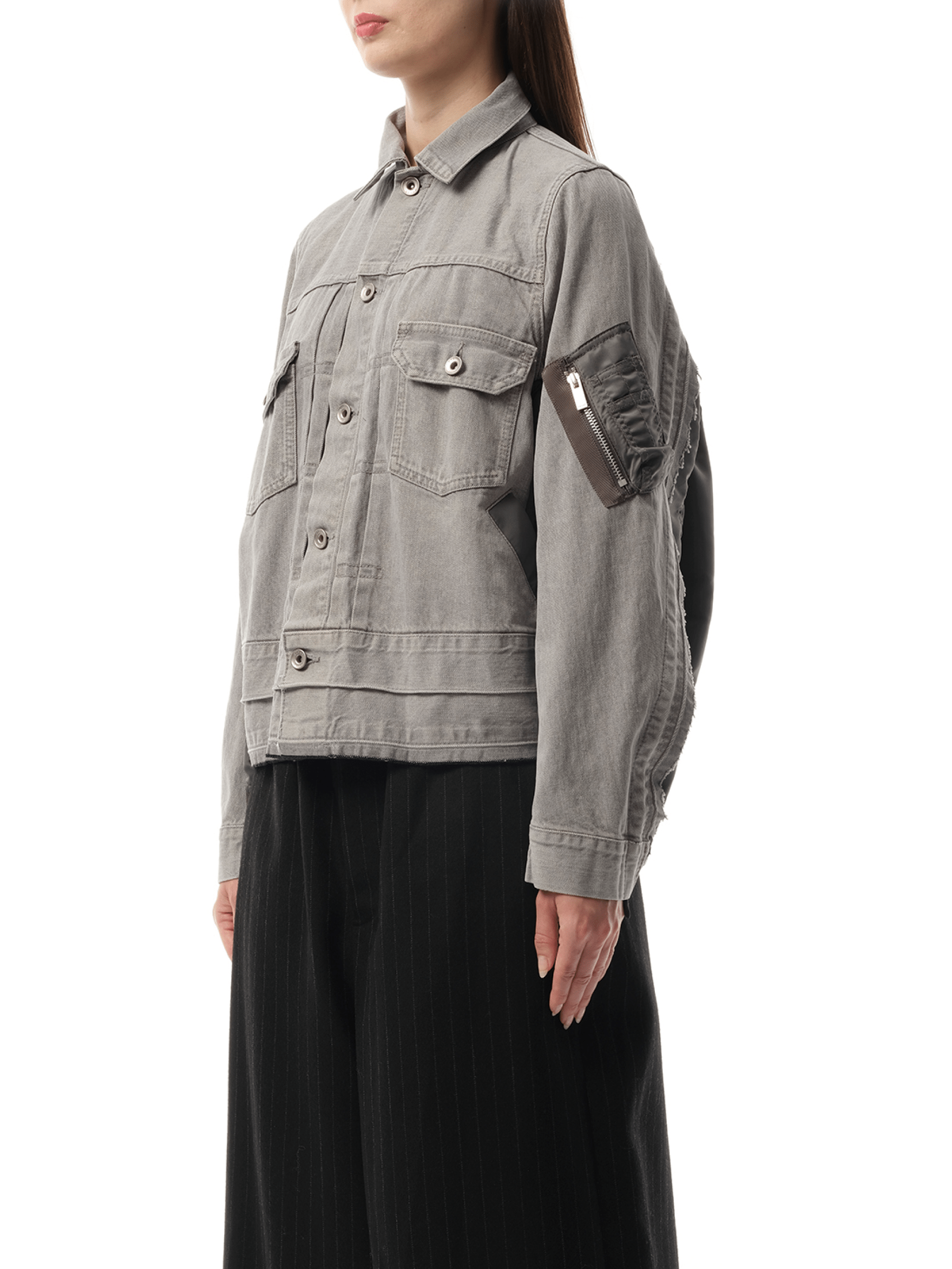 Sacai Denim x Nylon Twill Jacket in Gray
