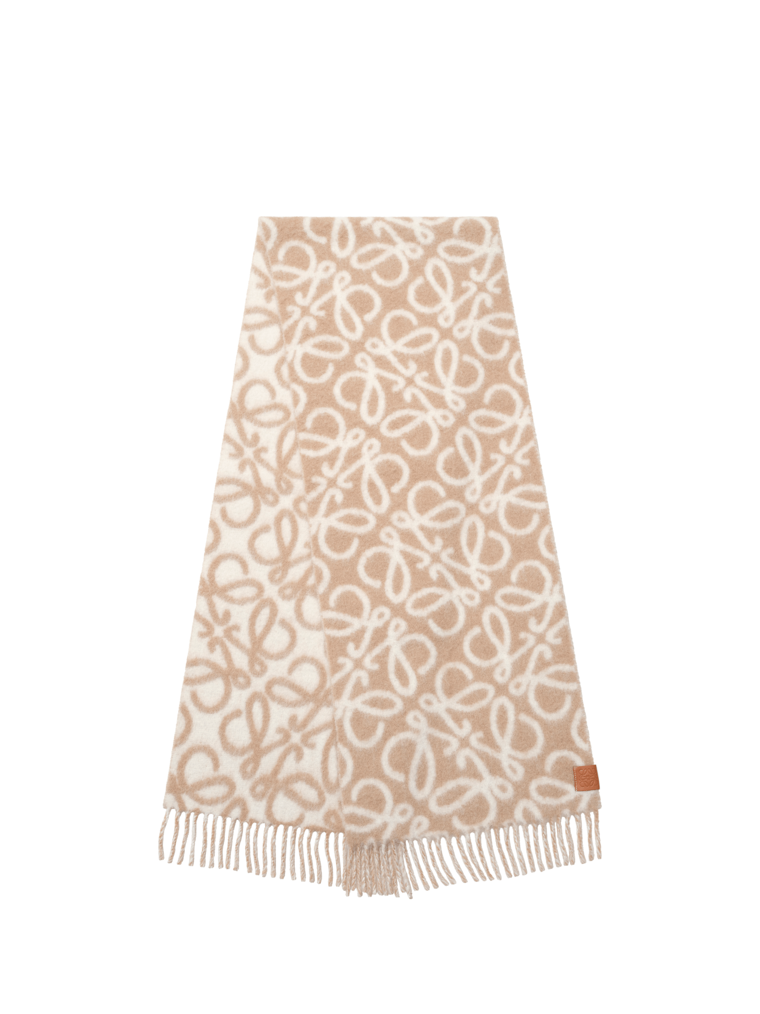 Loewe Textured Anagram Scarf in Beige/White