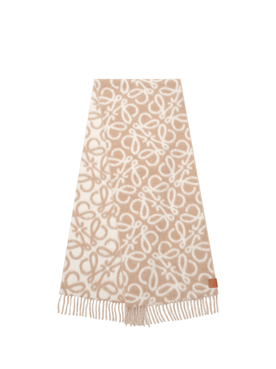 Loewe Textured Anagram Scarf in Beige/White