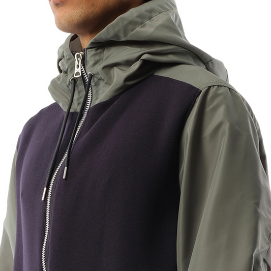 Balloon Nylon Twill x Sponge Sweat Hoodie in Navy/Khaki