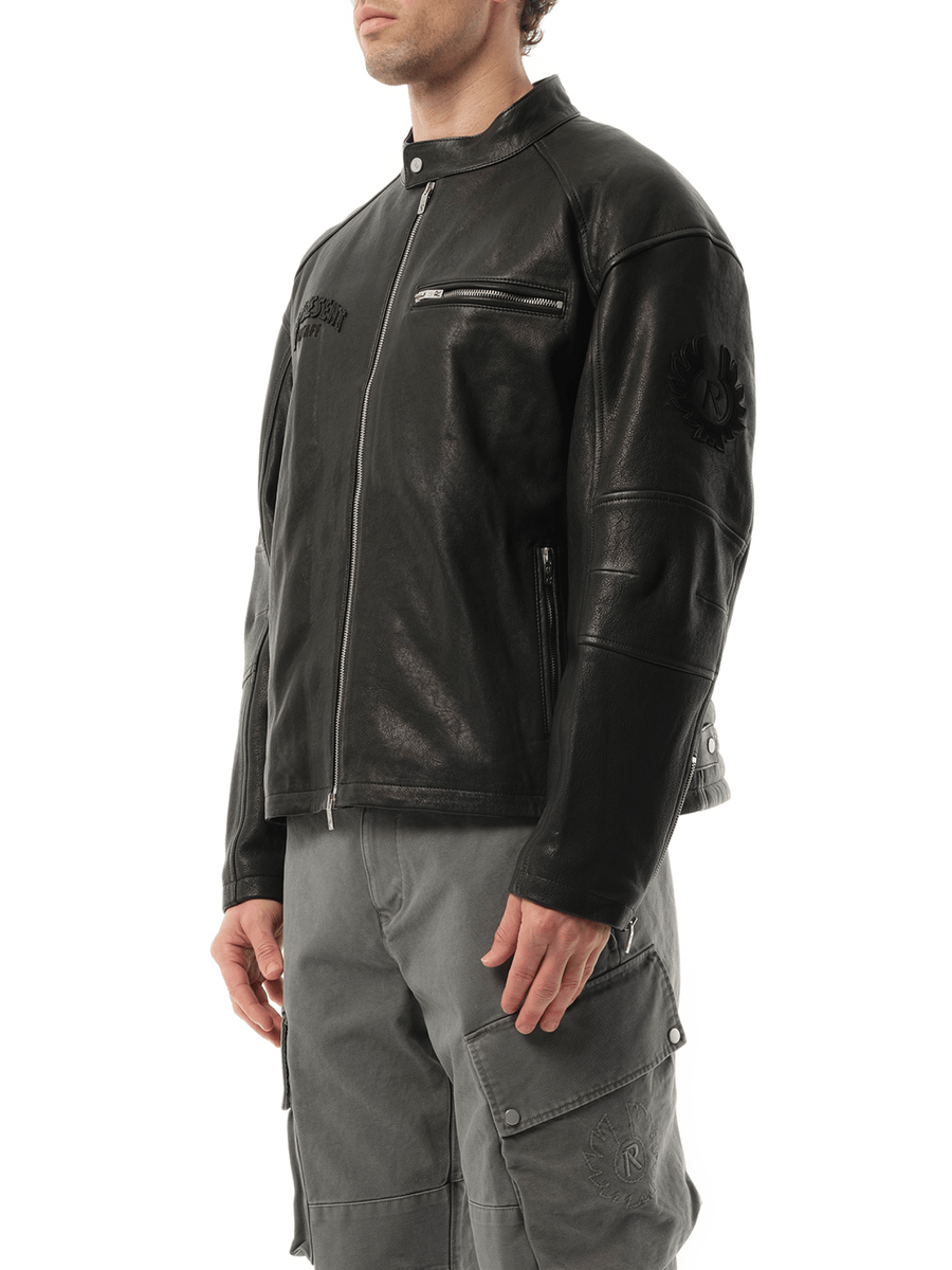 Represent Belstaff Leather Race Jacket in Black