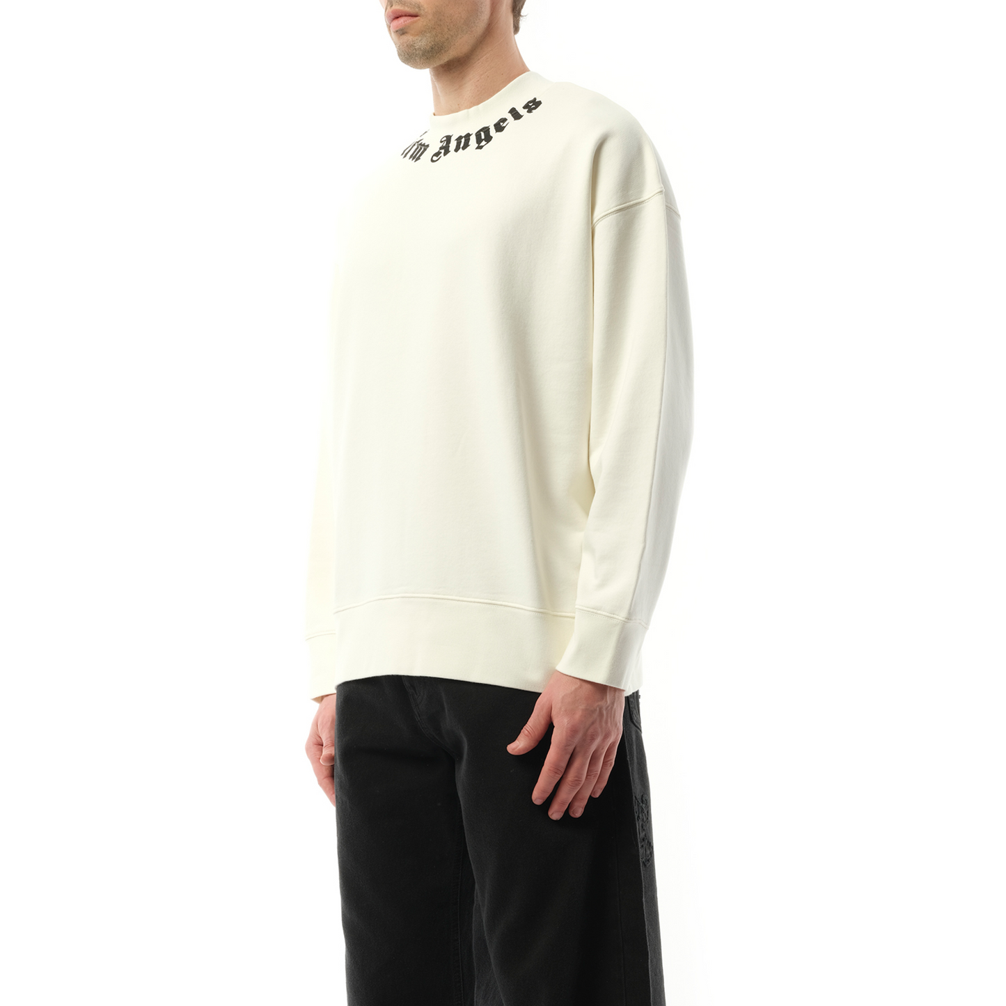 Neck Logo Crew Sweatshirt in Off White/Black