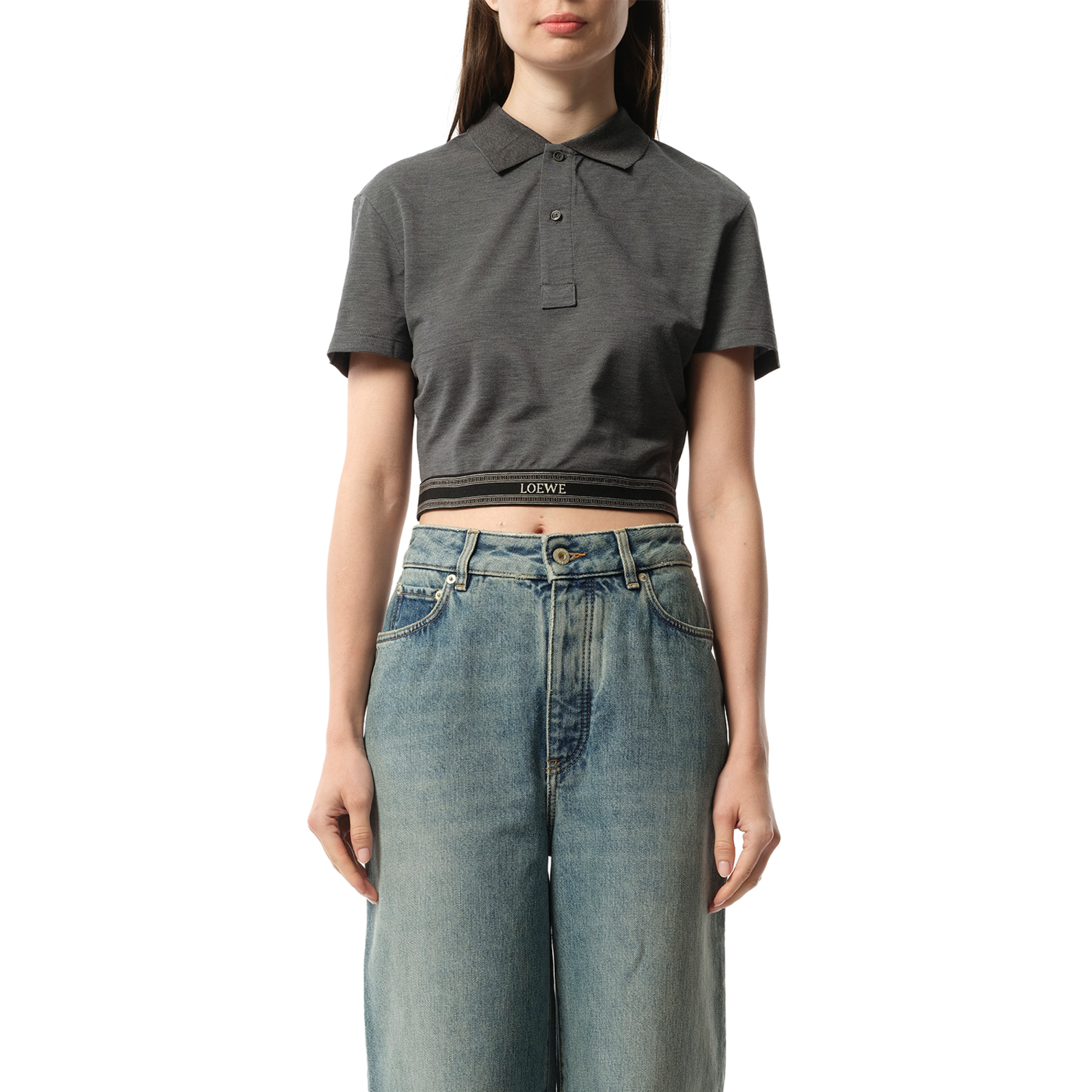 Cropped Polo in Charcoal Melange