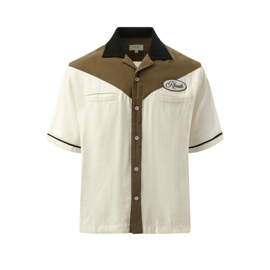 Town&Country Bowling Shirt in Military Green/Off White