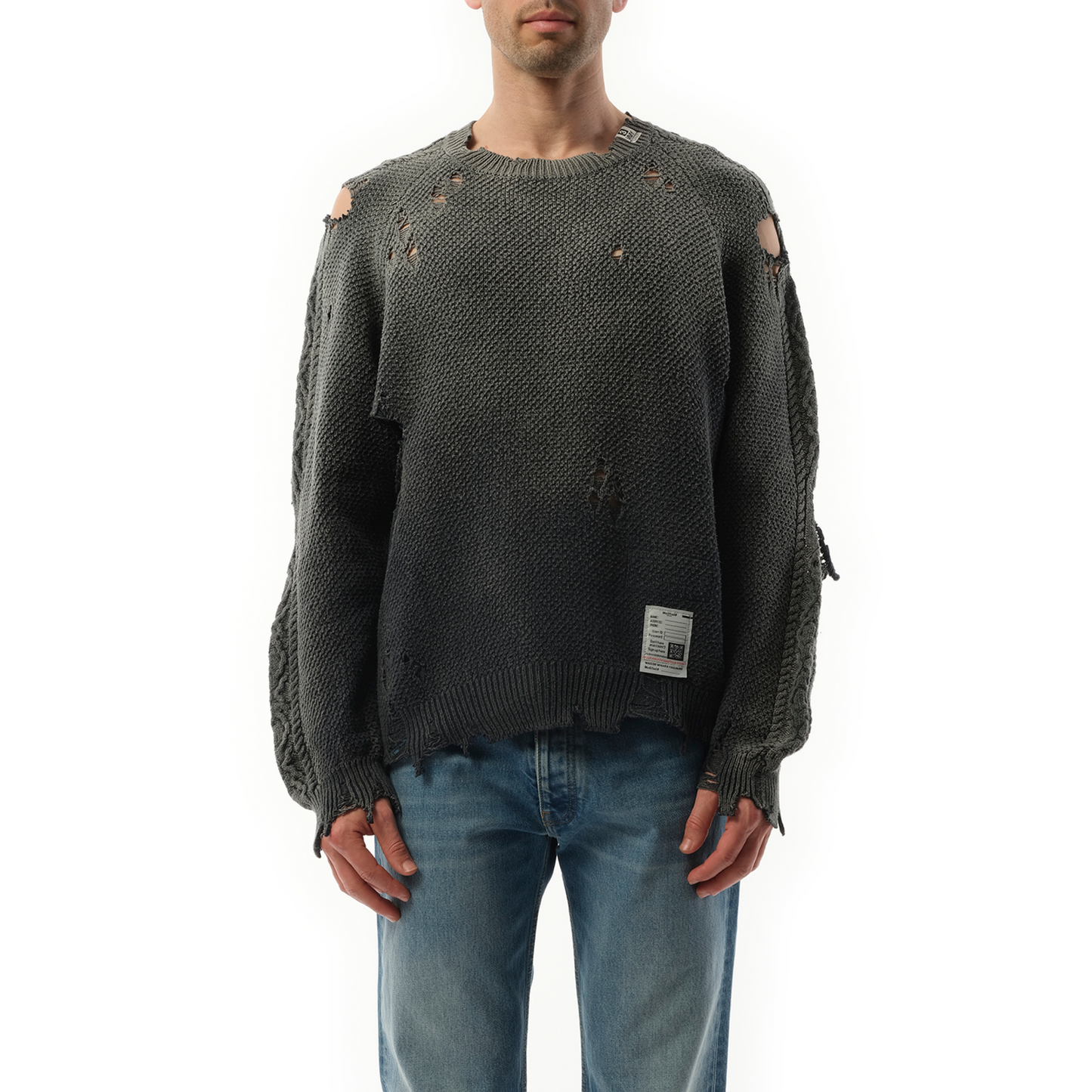 Sun Faded Knit Pullover in Black