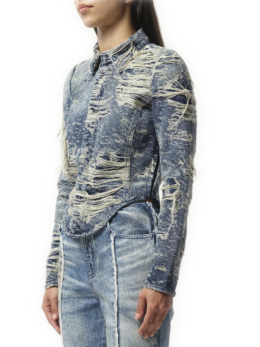 Diesel De-Madeline Distressed Denim Shirt in Blue