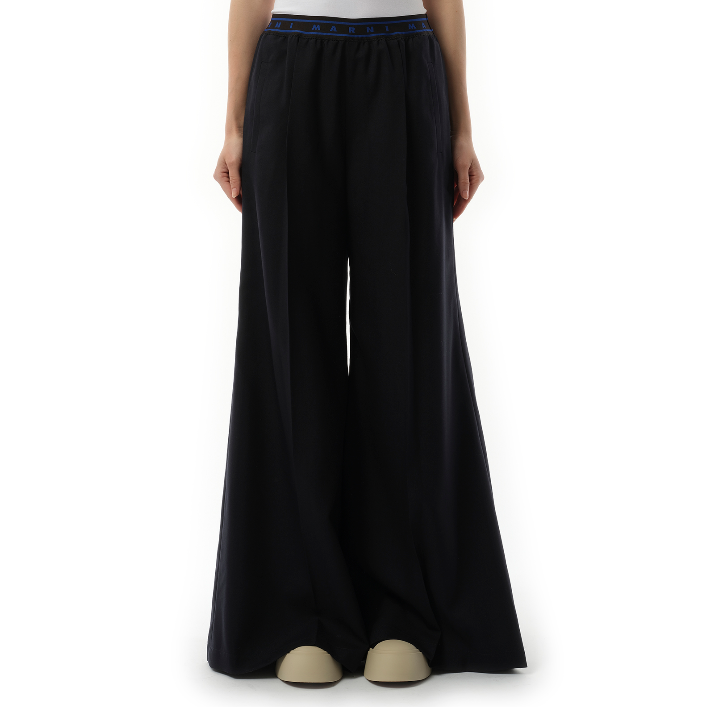 Flared Wool Trousers in Blublack