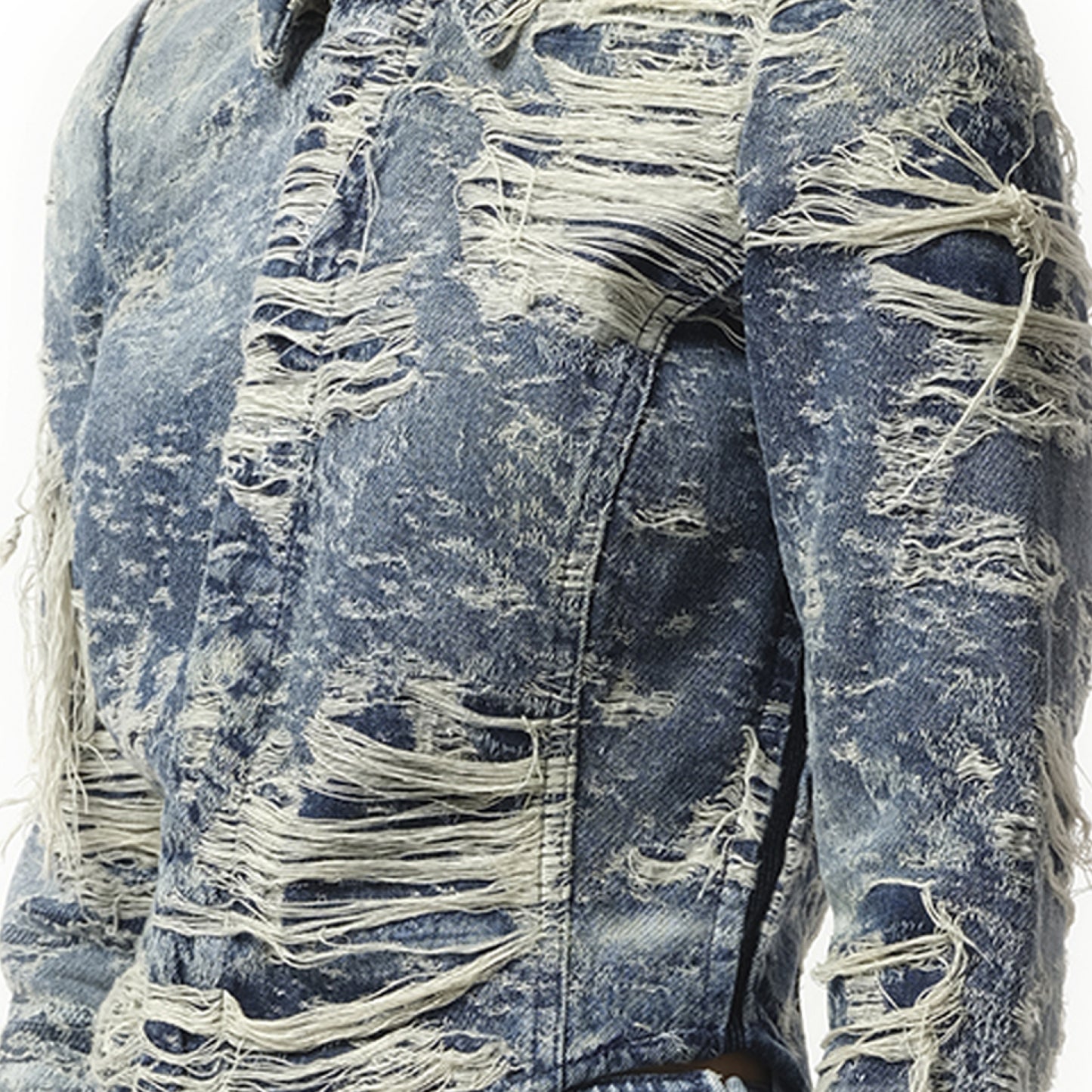 De-Madeline Distressed Denim Shirt in Blue